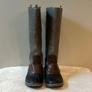 RARE Sorel Slimpack Waterproof Rain Gray Leather Tall Equestrian Riding Boots 8